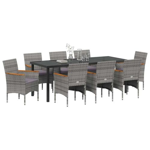 Комплект за хранене в градината 9 pcs Сив полиратан