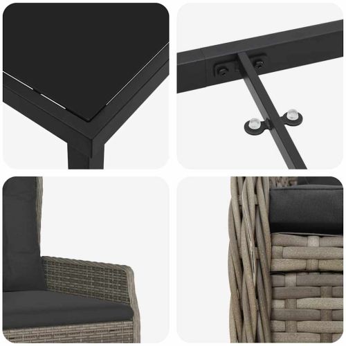 Комплект за хранене в градината 7 pcs Сив полиратан