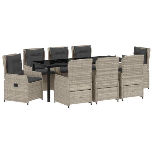 Комплект за хранене в градината 9 pcs Светлосиво полиратан