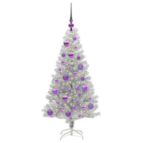 Коледно дърво с 150 LED светодиода Сребрист 120 cm PET
