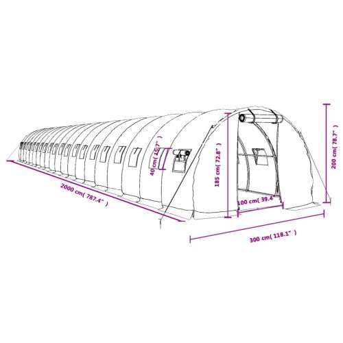 Оранжерия със стоманена рамка зелена 60 м² 20x3x2 м