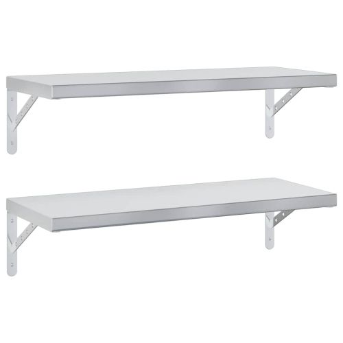 Стенни рафтове 2 бр 75x30 см сребристи неръждаема стомана