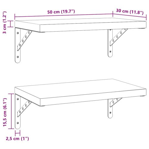 Стенни рафтове 2 бр 50x30 см сребристи неръждаема стомана