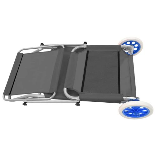 Сгъваем шезлонг с козирка и колелца, стомана, сив