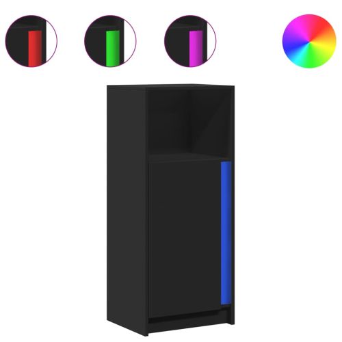 Сайдборд с LED, черен, 42,5x34x100 см, инженерно дърво