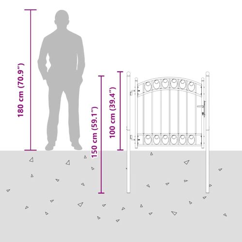 Оградна порта Emmen с арковиден връх, стомана, 100x86 см, черна