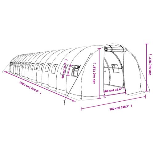 Оранжерия със стоманена рамка зелена 48 м² 16x3x2 м