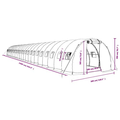 Оранжерия със стоманена рамка зелена 72 м² 24x3x2 м