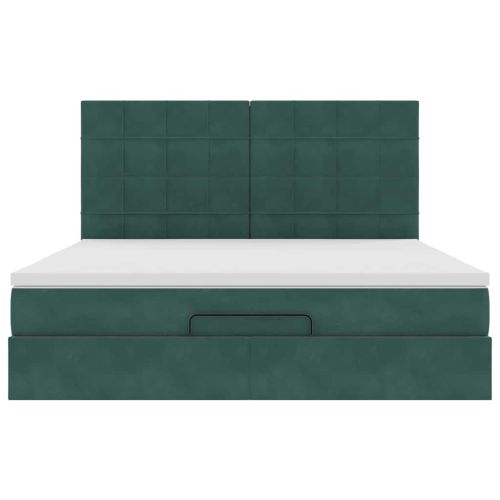 Османска легло с матраци и LED, тъмнозелено, 180x200 см, кадифе