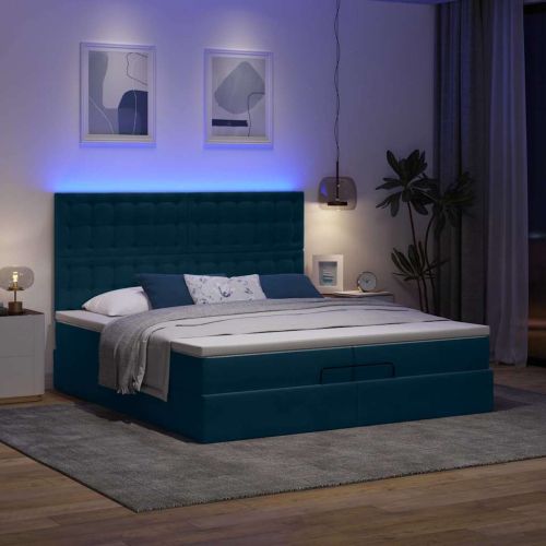 Османска легло с матраци и LED, тъмносиньо, 200x200 см, кадифе