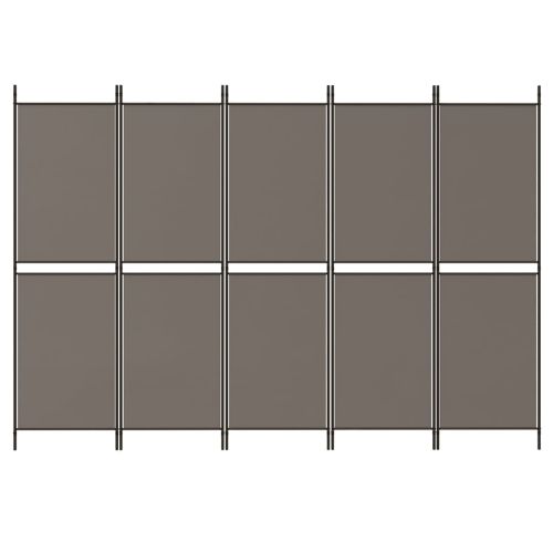 Параван за стая, 5 панела, антрацит, 250x220 cм, текстил