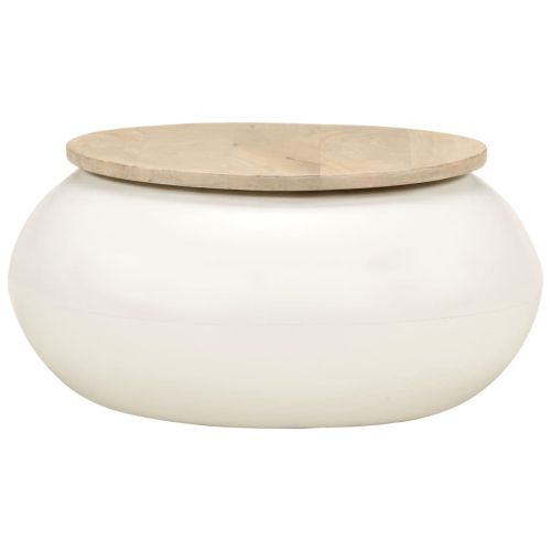 Маса за кафе, бяла, 51x51x27 см, масивно мангово дърво