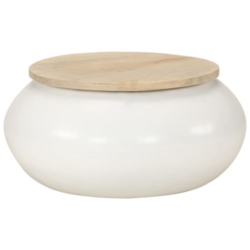 Маса за кафе, бяла, 51x51x27 см, масивно мангово дърво