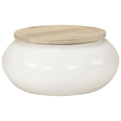 Маса за кафе, бяла, 51x51x27 см, масивно мангово дърво