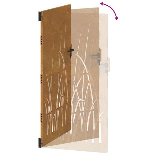 Градинска порта 100x200 см, дизайн с кортен стомана и трева