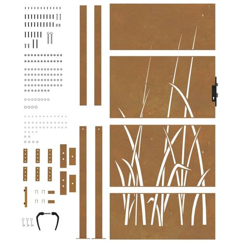 Градинска порта 100x200 см, дизайн с кортен стомана и трева