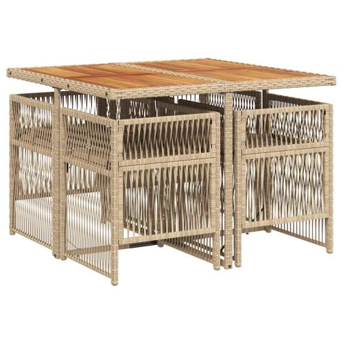 Градински комплект с възглавници, 5 части, бежов полиратан