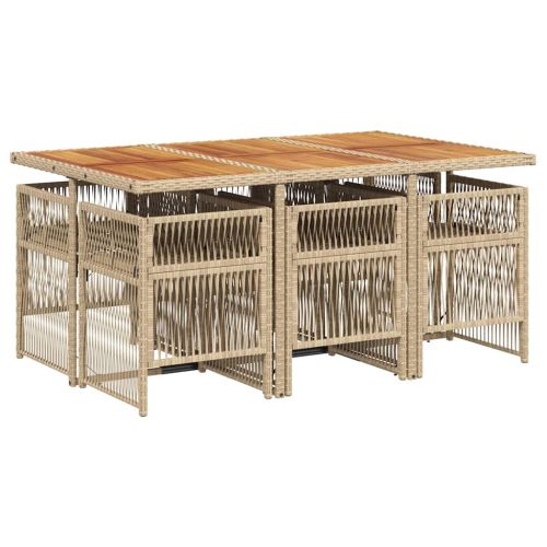 Градински комплект с възглавници, 7 части, бежов полиратан