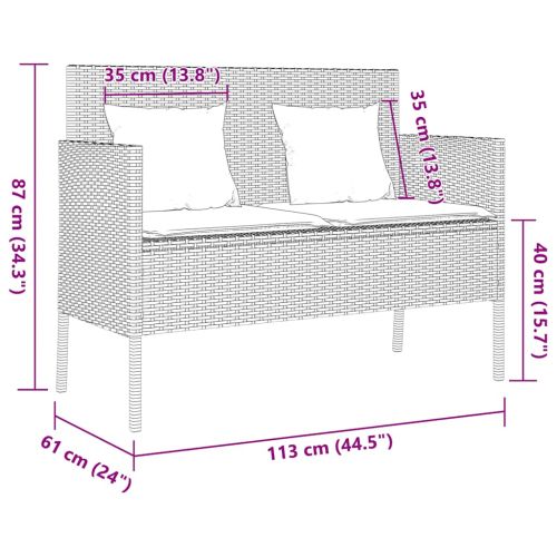 Градинска пейка с възглавници черен полиратан