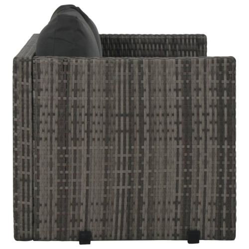 Градински комплект с възглавници, 3 части, полиратан, сив