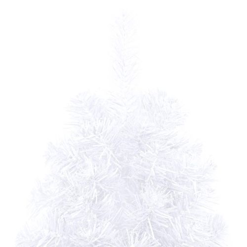 Изкуствена светеща половин коледна елха с топки бяла 150 см