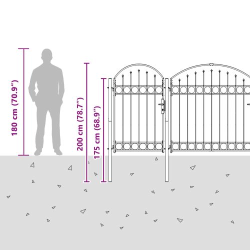 Врата за ограда с аркиран връх Сив 400 x 100 cm Стомана