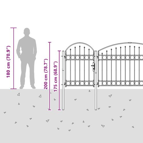 Врата за ограда с аркиран връх Сив 500 x 100 cm Стомана