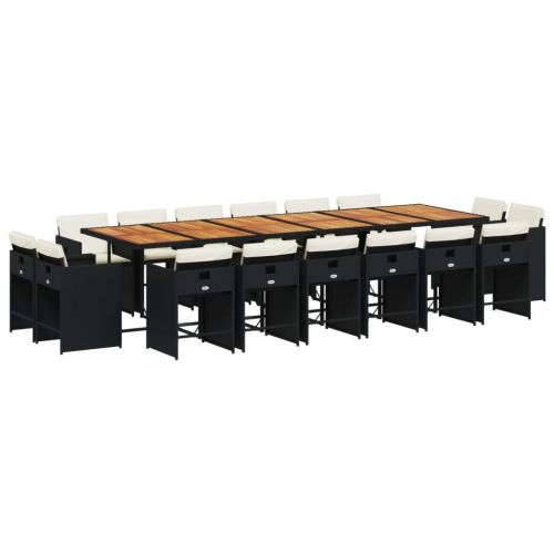 Градински комплект с възглавници 17 части полиратан черен