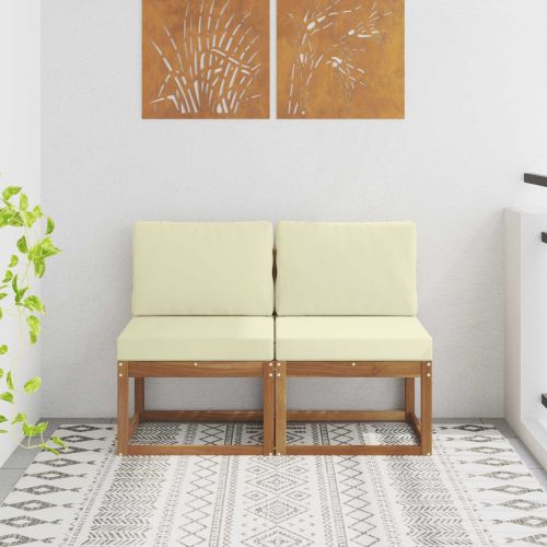 2 Брой Среден диван за открито Солидно акациево дърво Естествен