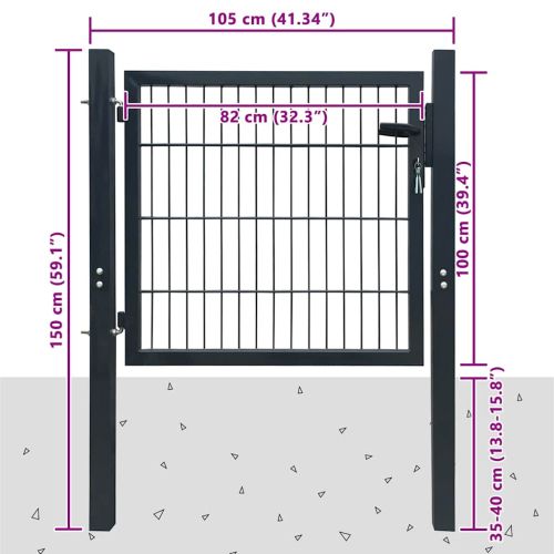 Оградна порта от стомана, антрацит, 100x100 см