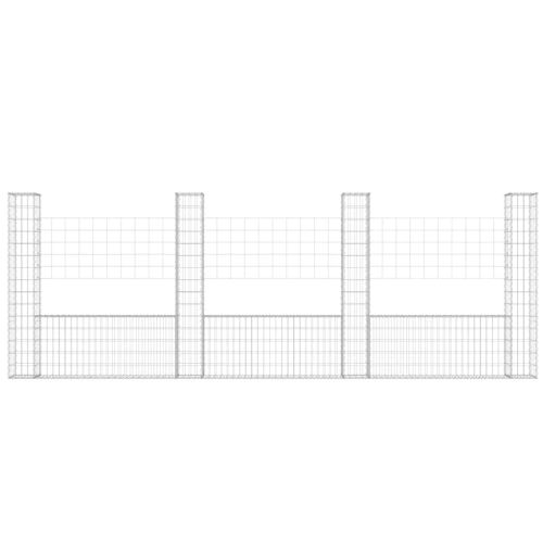 U-образна габионна кошница с 4 стълба, желязо, 380x20x150 см