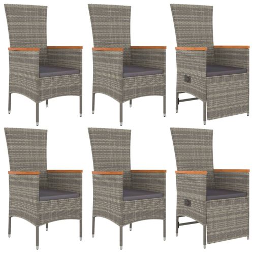 Градински трапезен комплект 7 части с възглавници сив полиратан