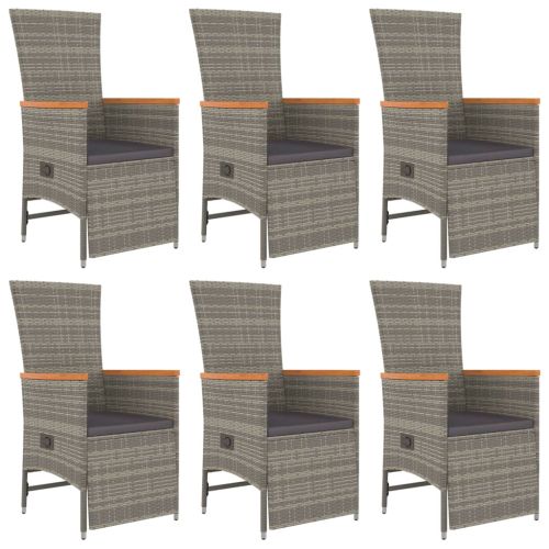 Градински трапезен комплект 7 части с възглавници сив полиратан