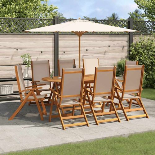 Градински трапезен комплект, 9 части, акация масив и textilene