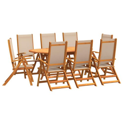 Градински трапезен комплект, 9 части, акация масив и textilene