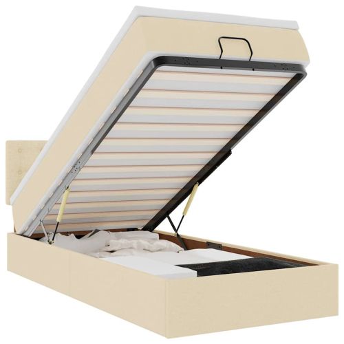 Османска легло с матрак, кремаво, 100x200 см, плат