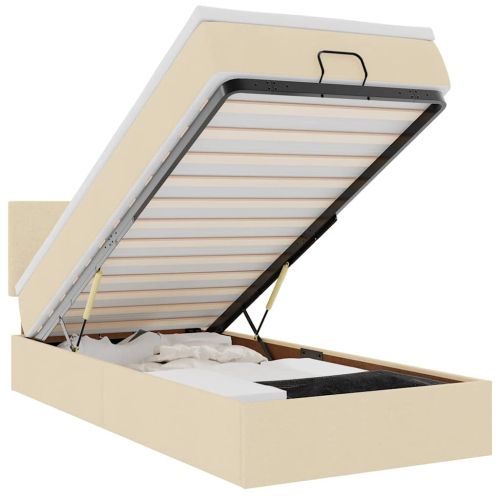 Османска легло с матрак и LED, кремаво, 100x200 см, плат