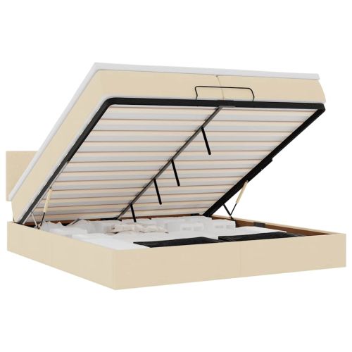 Османска легло с матрак и LED, кремаво, 200x200 см, плат