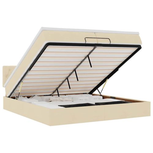 Османска легло с матрак и LED, кремаво, 200x200 см, плат