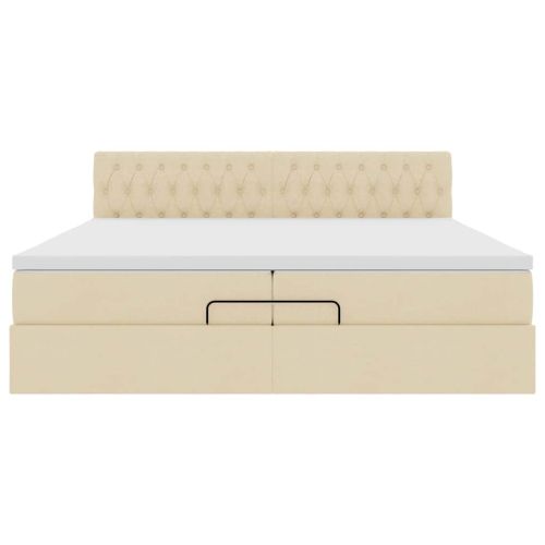 Османска легло с матрак и LED, кремаво, 200x200 см, плат