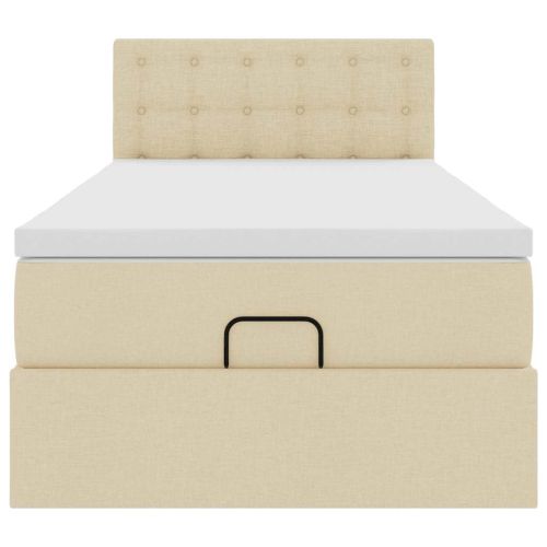 Османска легло с матрак и LED, кремаво, 100x200 см, плат