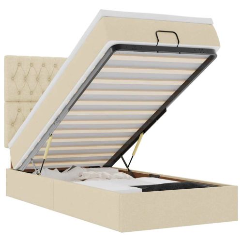 Османска легло с матрак и LED, кремаво, 100x200 см, плат