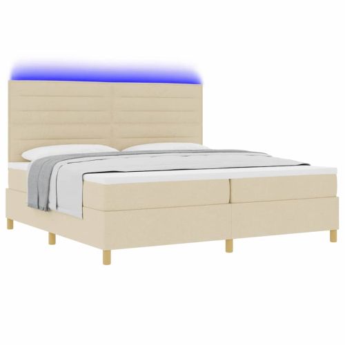 LED кутия за пружини с легло с матрак Крем 200 x 200 cm текстил