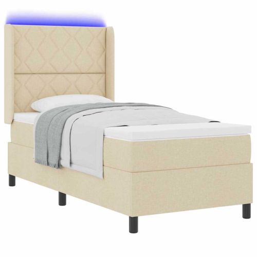 LED кутия за пружини с легло с матрак Крем 100 x 200 cm текстил
