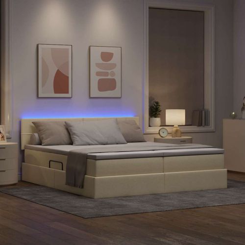 Легло С LED лентисти светлини Кремав 200 x 200 cm текстил