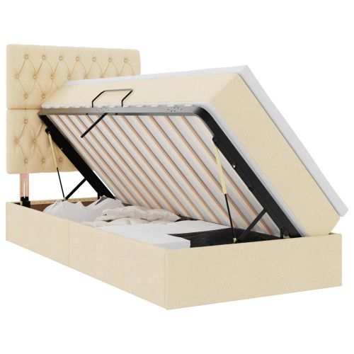 Легло с място за съхранение и LED Кремав 100 x 200 cm Полиестер