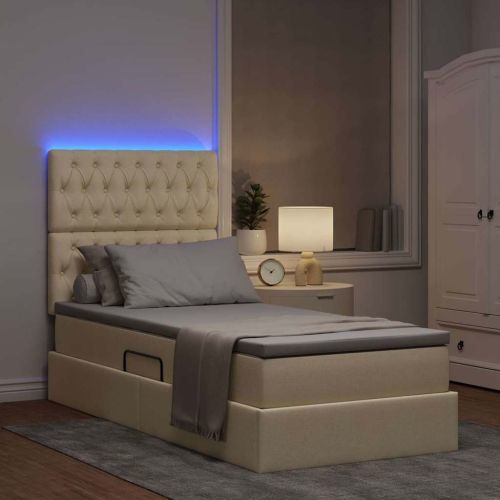 Легло с място за съхранение и LED Кремав 100 x 200 cm Полиестер