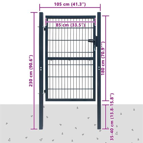 2D Оградна порта (единична) антрацитно сива 100x180 см