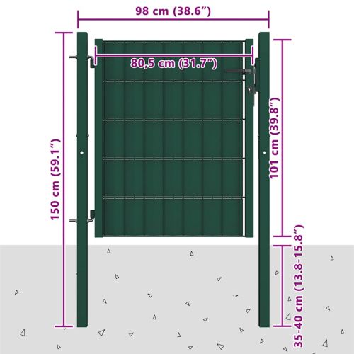 Оградна порта PVC и стомана 100x100 см зелена