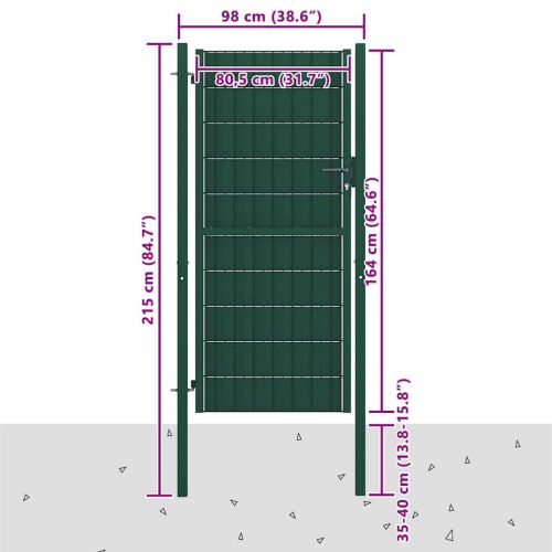 Оградна порта PVC и стомана 100x164 см зелена